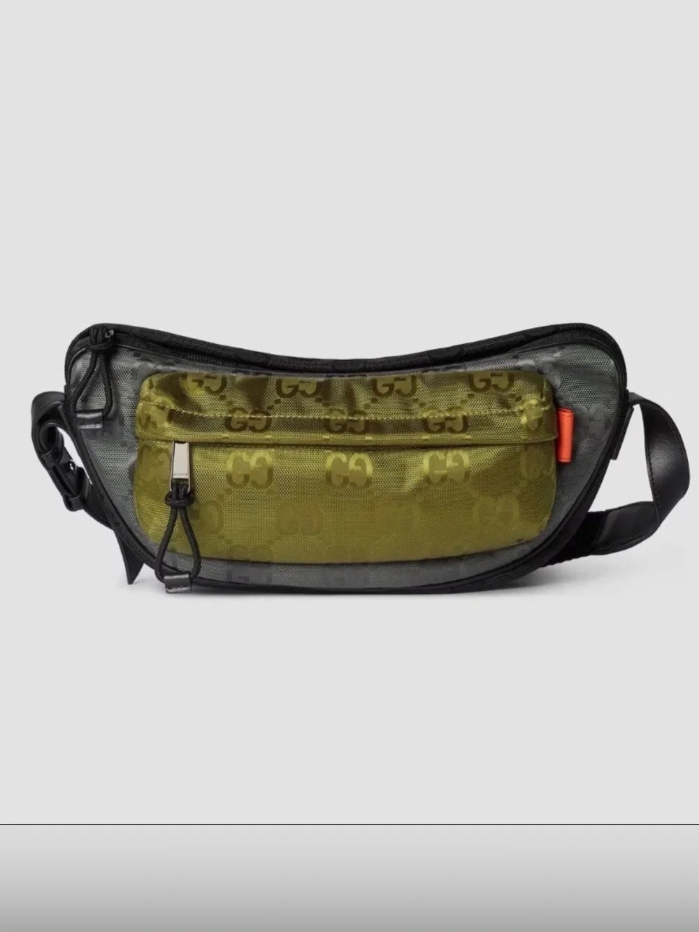 Gucci Olive Green Monogram Crossbody Belt Bag with Black Trim